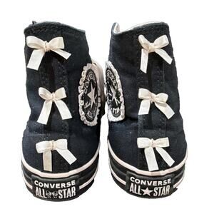 Converse Chuck Taylor Hi Black Pink Bow Lace Sneakers Women’s 8